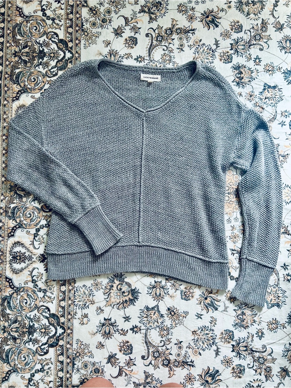 Lucky Brand Heather Gray V-Neck Knit Sweater